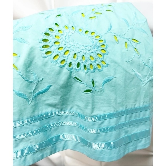 Express Sz 0 Blue Strapless Eyelet Lace Empire Waist Dress Sundress Easter - Picture 6 of 8